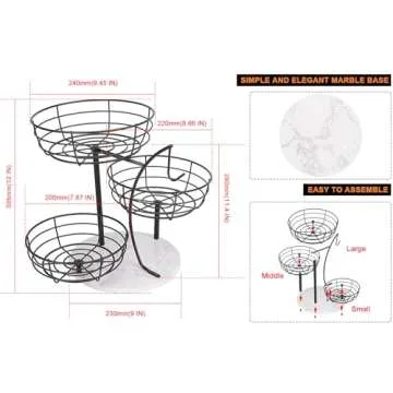 Livabber Fruit Basket Bowl with Banana Hanger, Metal Fruit Vegetable Storage Basket with Banana Hold...