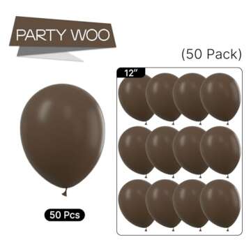 PartyWoo Dark Brown Balloons, 50 pcs 12 Inch Deep Brown Balloons, Brown Balloons for Balloon Garland or Balloon Arch as Party Decorations, Birthday Decorations, Baby Shower Decorations, Brown-F20