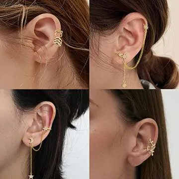 FUNRUN JEWELRY 20 Pcs Ear Cuff Earrings for Women Cuff Chain Earrings Helix Cartilage Cuff Wrap Earring Non Piercing Earring Jewelry(Gold)