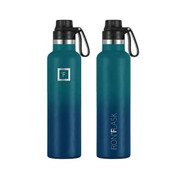 IRON °FLASK Camping & Hiking Hydration Canteens - 3 Lids (Narrow Spout Lid) Leak Proof Vacuum Insulated Stainless Steel - Hot & Cold Double Walled Sports Water Bottle - Dark Night, 24 Oz