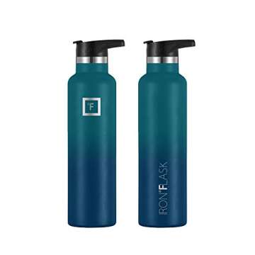 IRON °FLASK Camping & Hiking Hydration Canteens - 3 Lids (Narrow Spout Lid) Leak Proof Vacuum Insulated Stainless Steel - Hot & Cold Double Walled Sports Water Bottle - Dark Night, 24 Oz