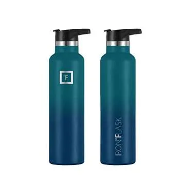 IRON °FLASK Camping & Hiking Hydration Canteens - 3 Lids (Narrow Spout Lid) Leak Proof Vacuum Insulated Stainless Steel - Hot & Cold Double Walled Sports Water Bottle - Dark Night, 24 Oz