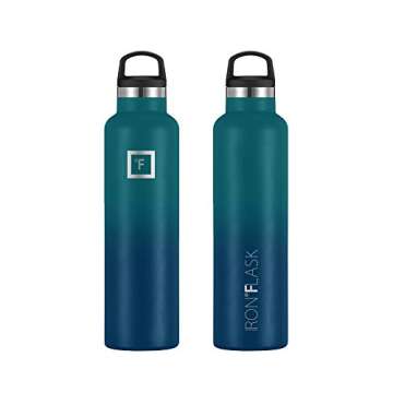 IRON °FLASK Camping & Hiking Hydration Canteens - 3 Lids (Narrow Spout Lid) Leak Proof Vacuum Insulated Stainless Steel - Hot & Cold Double Walled Sports Water Bottle - Dark Night, 24 Oz