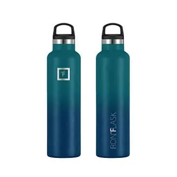 IRON °FLASK Camping & Hiking Hydration Canteens - 3 Lids (Narrow Spout Lid) Leak Proof Vacuum Insulated Stainless Steel - Hot & Cold Double Walled Sports Water Bottle - Dark Night, 24 Oz