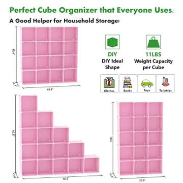 C&AHOME Cube Storage Organizer, 16-Cube Shelves Units, Plastic Storage Cubes, DIY Closet Organizer, ...