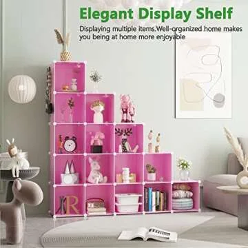 C&AHOME Cube Storage Organizer, 16-Cube Shelves Units, Plastic Storage Cubes, DIY Closet Organizer, Modular Closet Storage Shelves Ideal for Home, Bedroom, 48.4" L × 12.4" W × 48.4" H Pink UPCS16P