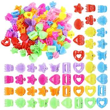 Lawie 90 Pack Small Mini Rainbow Flower Star Heart Butterfly Plastic Hair Claw Clips Jaw Barrettes G...