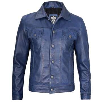 Decrum Blue Lambskin Leather Jacket for Men - Stylish & Durable