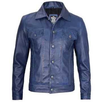 Decrum Blue Lambskin Leather Jacket for Men - Stylish & Durable