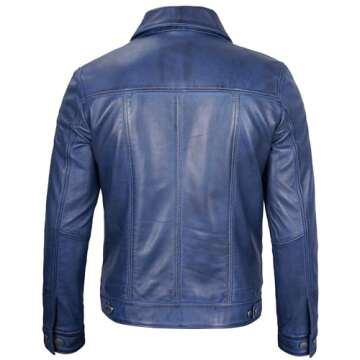 Decrum Blue Lambskin Leather Jacket for Men - Stylish & Durable
