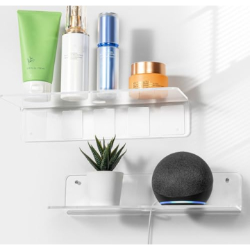 OAPRIRE Clear Acrylic Floating Shelves Set of 2 - Space Saving, Easy to Install, 12 Inch