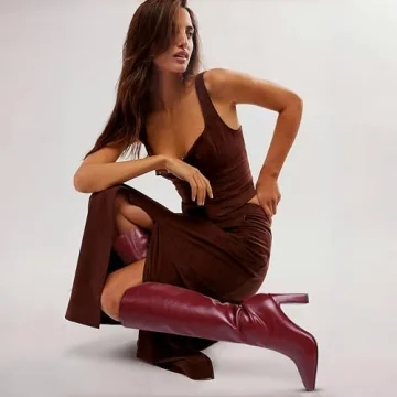 Lovee Cosee Burgundy Knee-High Boots for Women
