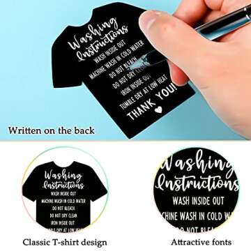 Chinco 200 Pieces T Shirt Washing Instructions Cards Shirt Cleaning Care Instructions Customer Direction Card Small Business(Classic Style,Black)