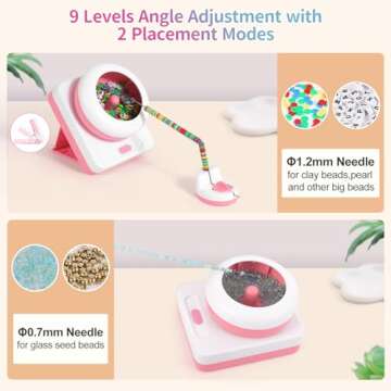Electric Bead Spinner, Cordless Clay Bead Spinner Rechargeable with 3 Speeds 9 Adjustable Angles and Needles, Automatic Seed Bead Spinner for Bracelet Jewelry Necklaces Making, Gift Ideas for Girls
