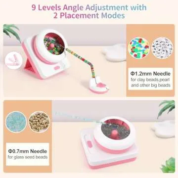 Electric Bead Spinner, Cordless Clay Bead Spinner Rechargeable with 3 Speeds 9 Adjustable Angles and Needles, Automatic Seed Bead Spinner for Bracelet Jewelry Necklaces Making, Gift Ideas for Girls
