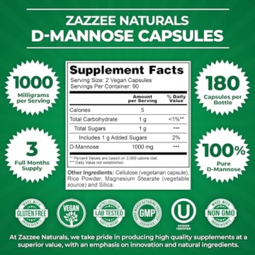 Zazzee D-Mannose Capsules - Fast-Acting UTI Support