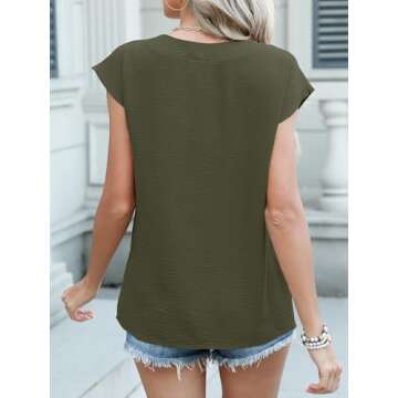 Stylish ANRABESS Women Cap Sleeve V Neck Top for Summer