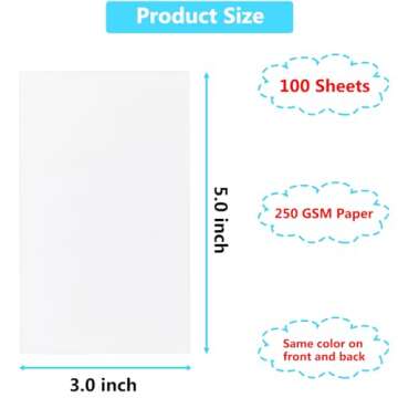 100 Pack 3x5 Index Cards Blank Note Cards, 250 GSM/92 lb Thick White Cardstock Paper Unlined Note Ca...