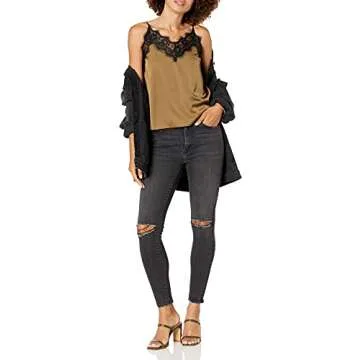 The Drop Women's Natalie V-Neck Lace Trimmed Camisole Tank Top