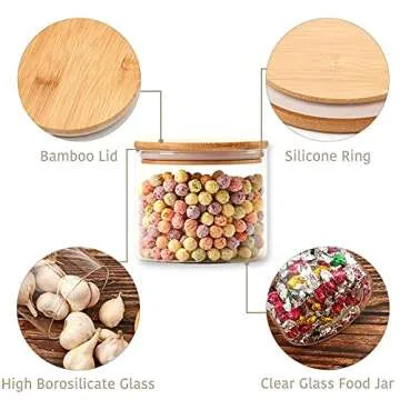 EZOWare Set of 6 Kitchen Glass Jars with Bamboo Lids