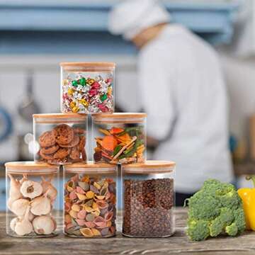 EZOWare Set of 6 Kitchen Glass Jars with Bamboo Lids