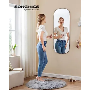 SONGMICS Full Length Wall Mirror, Over The Door Mirror, 47.2" x 18.5" Arched Hanging Mirror, Frameless Glass Mirror Decor, for Bedroom Living Room Dressing Room, Black ULFM010B01