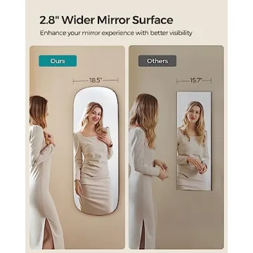 SONGMICS Full Length Wall Mirror, Over The Door Mirror, 47.2" x 18.5" Arched Hanging Mirror, Frameless Glass Mirror Decor, for Bedroom Living Room Dressing Room, Black ULFM010B01