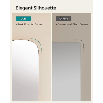 SONGMICS Full Length Wall Mirror, Over The Door Mirror, 47.2" x 18.5" Arched Hanging Mirror, Frameless Glass Mirror Decor, for Bedroom Living Room Dressing Room, Black ULFM010B01