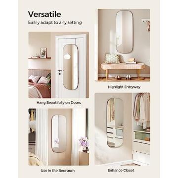 SONGMICS Full Length Wall Mirror, Over The Door Mirror, 47.2" x 18.5" Arched Hanging Mirror, Frameless Glass Mirror Decor, for Bedroom Living Room Dressing Room, Black ULFM010B01