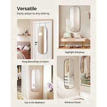 SONGMICS Full Length Wall Mirror, Over The Door Mirror, 47.2" x 18.5" Arched Hanging Mirror, Frameless Glass Mirror Decor, for Bedroom Living Room Dressing Room, Black ULFM010B01