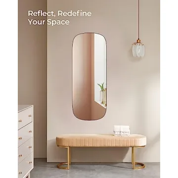 SONGMICS Full Length Wall Mirror, Over The Door Mirror, 47.2" x 18.5" Arched Hanging Mirror, Frameless Glass Mirror Decor, for Bedroom Living Room Dressing Room, Black ULFM010B01