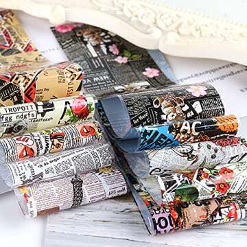 Holographic Nail Foil Transfer Stickers Decals Decoration, Magazine Flowers Nail Art Design Acrylic Nails Supplies for Nail Transfer Glue Polish, Fingernail and Toenail Manicure DIY Film (10 Sheets)