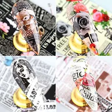 Holographic Nail Foil Transfer Stickers Decals Decoration, Magazine Flowers Nail Art Design Acrylic Nails Supplies for Nail Transfer Glue Polish, Fingernail and Toenail Manicure DIY Film (10 Sheets)