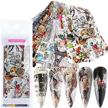 Holographic Nail Foil Transfer Stickers Decals Decoration, Magazine Flowers Nail Art Design Acrylic Nails Supplies for Nail Transfer Glue Polish, Fingernail and Toenail Manicure DIY Film (10 Sheets)