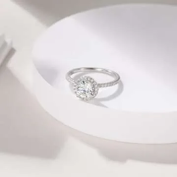 POMODA 1.5 CT Moissanite Engagement Rings for Women D Color VVS1 Clarity 925 Sterling Silver Round Cut Halo Moissanite Wedding Promise Band Rings for Women Size 7.5