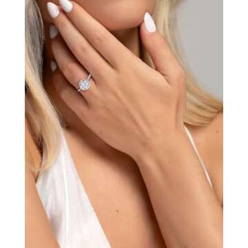 POMODA 1.5 CT Moissanite Engagement Rings for Women D Color VVS1 Clarity 925 Sterling Silver Round Cut Halo Moissanite Wedding Promise Band Rings for Women Size 7.5