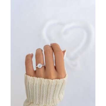 POMODA 1.5 CT Moissanite Engagement Rings for Women D Color VVS1 Clarity 925 Sterling Silver Round Cut Halo Moissanite Wedding Promise Band Rings for Women Size 7.5