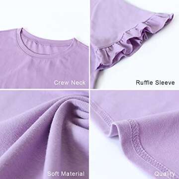 PRETTYGARDEN Women's Short Sleeve Casual T Shirts Summer Ruffle Plain Round Neck Loose Fit Tee Blouse Tops Purple
