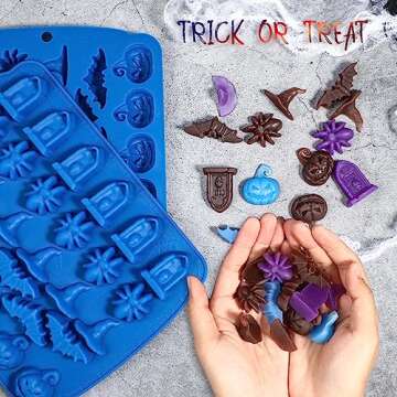 Kamehame Halloween Candy Molds, 2 Pcs 30 Cavity Halloween Chocolate Gummy Silicone Mold, Blue
