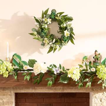 Valery Madelyn St. Patrick's Day Wreath for Front Door with Lights, Artificial Spring Eucalyptus Wre...