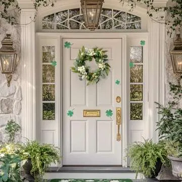 Valery Madelyn St. Patrick's Day Wreath for Front Door with Lights, Artificial Spring Eucalyptus Wreath with Shamrock Clover Ornaments, Prefect Gift and Decoration for Irish Festival Home Party-18''