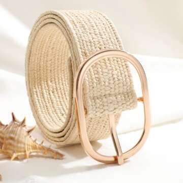 XZQTIVE Straw Woven Belt for Women Stretch Elastic Braided Waist Belt Fashion Boho Dress Belt Raffia...