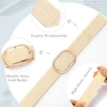 XZQTIVE Straw Woven Belt for Women Stretch Elastic Braided Waist Belt Fashion Boho Dress Belt Raffia Belt,beige