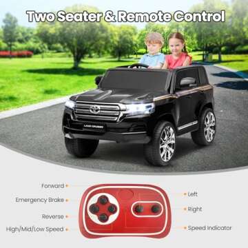 Hetoy Kids 12V Two Seater Ride On Car Truck,Licensed Toyota Land Cruiser Battery Powered Electric Ve...