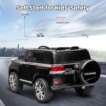 Hetoy Kids 12V Two Seater Ride On Car Truck,Licensed Toyota Land Cruiser Battery Powered Electric Vehicle for Kids with Parent Remote Control, 2 Motors, 3 Speeds, Music, Horn, LED Lights, Black
