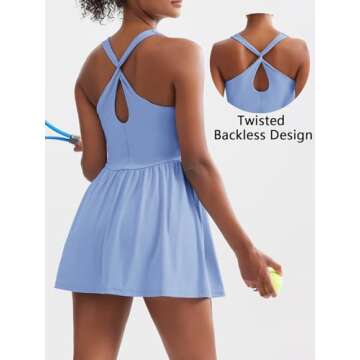 Sexyasasii Women's Summer Athletic Tennis Dress with Built in Shorts and Bra Square Neck Workout Exe...