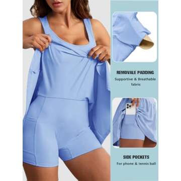 Sexyasasii Women's Summer Athletic Tennis Dress with Built in Shorts and Bra Square Neck Workout Exercise Active Golf Dresses