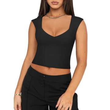 Stylish REORIA Women's V Neck Double Lined Crop Top