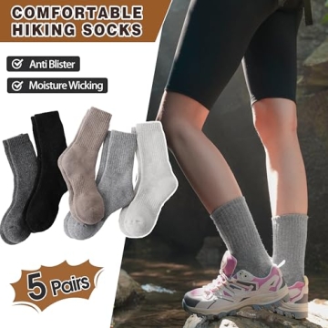 MOGGEI Womens Merino Wool Socks for Hiking Winter Warm Thick Thermal Crew Cozy Cabin Ladies Gift Comfy Boot Work Socks 5 Pairs(Assorted(5 Pairs))