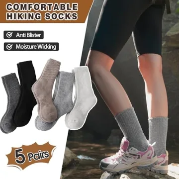 MOGGEI Womens Merino Wool Socks for Hiking Winter Warm Thick Thermal Crew Cozy Cabin Ladies Gift Comfy Boot Work Socks 5 Pairs(Assorted(5 Pairs))